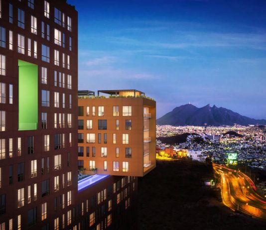 Vista Panorámica desde el Edificio JADE hacia la Ciudad de Monterrey del Proyecto CANTERA : Render cortesía de © Carza