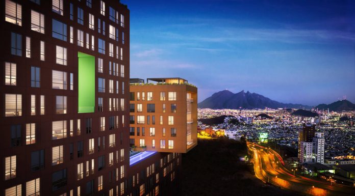 Vista Panorámica desde el Edificio JADE hacia la Ciudad de Monterrey del Proyecto CANTERA : Render cortesía de © Carza