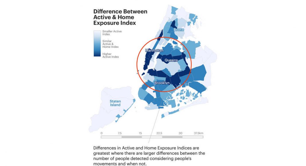 Difference Between Active & Home Exposure Index : Infographic © Senseable City Laboratory :: MIT