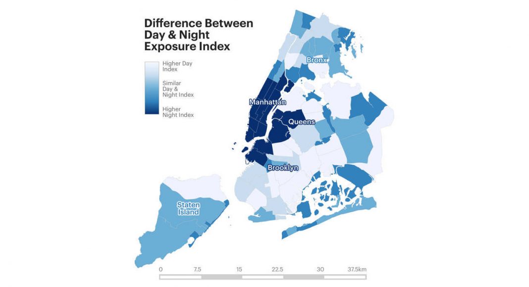 Difference Between Day & Night Exposure Index : Infographic © Senseable City Laboratory :: MIT