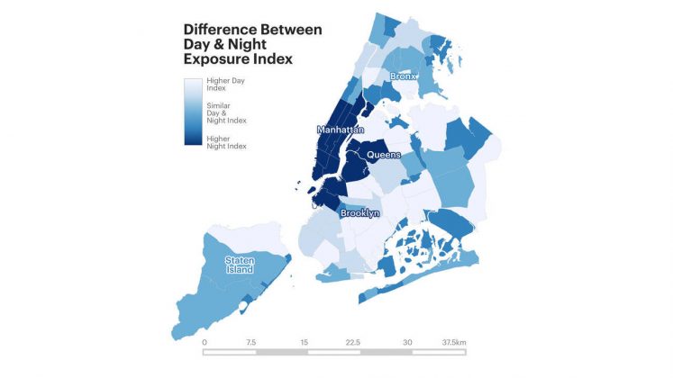 Difference Between Day & Night Exposure Index : Infographic © Senseable City Laboratory :: MIT