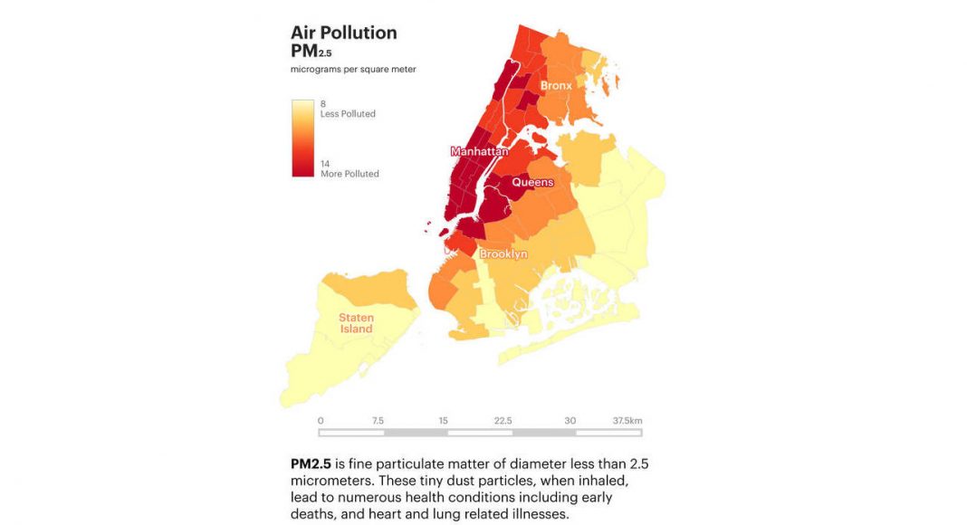 Air Pollution PM2.5 / Micrograms per square meter : Infographic © Senseable City Laboratory :: MIT