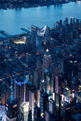 VIΛ 57 West Aerial View by Night by BIG – Bjarke Ingels Group : Photo credit © Iwan Baan