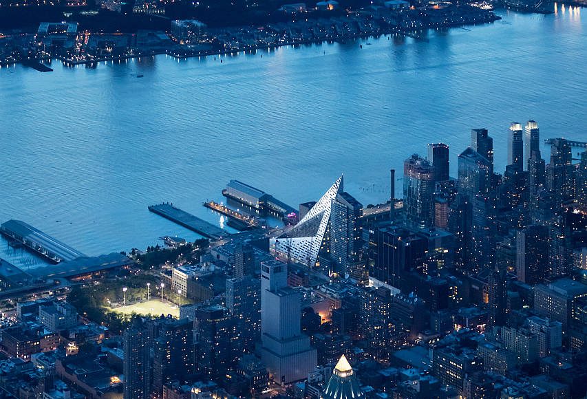 VIΛ 57 West Aerial View by Night by BIG – Bjarke Ingels Group : Photo credit © Iwan Baan