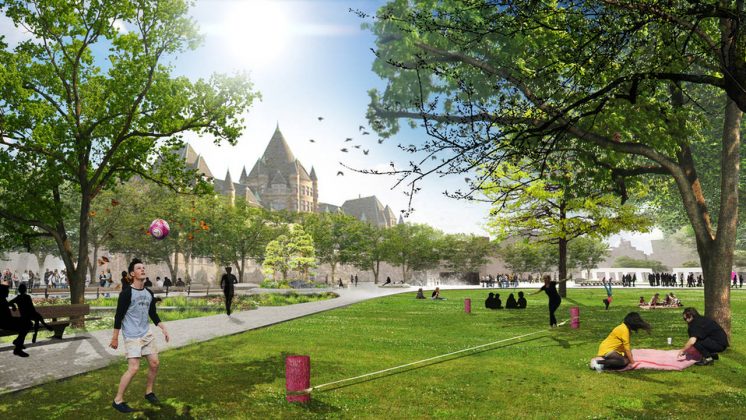 Atmospheric rendering of multi-use green spaces (Théberge block) : Photo credit © NIPPAYSAGE