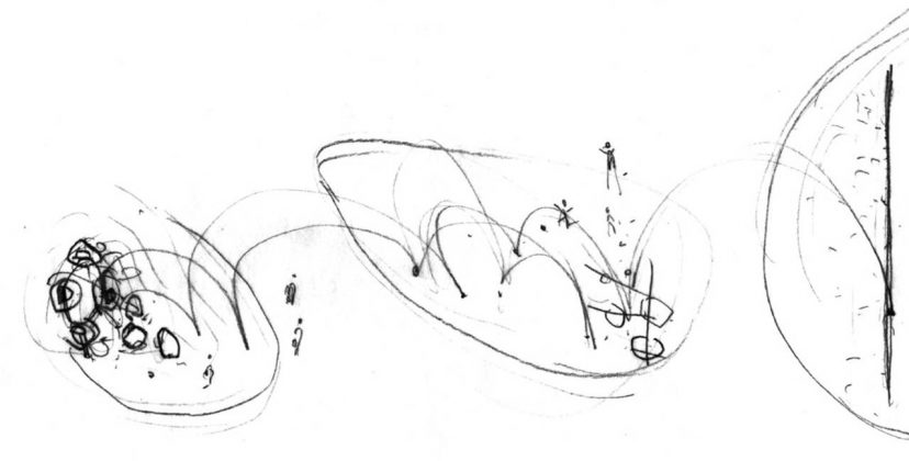 Sketch of setting and experience for artist Charles Daudelin's Mastodo (Daudelin block) : Photo credit © NIPPAYSAGE