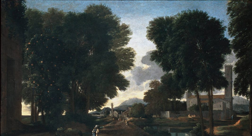Nicolas Poussin, Landscape with Travellers Resting. Known as A Roman Road, 1648, oil on canvas, 79 x 99.7 cm, DPG203. By Permission of the © Trustees of Dulwich Picture Gallery, London