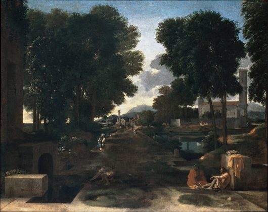 Nicolas Poussin, Landscape with Travellers Resting. Known as A Roman Road, 1648, oil on canvas, 79 x 99.7 cm, DPG203. By Permission of the © Trustees of Dulwich Picture Gallery, London