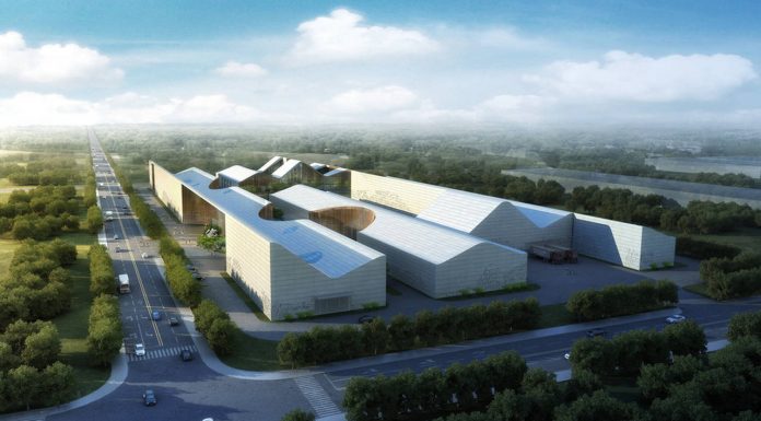 URBANLOGIC Diseña Fábrica de las Artes y Centro de Innovación en Sichuan, China Aerial View from North-East : Photo credit © Project Team: Hui Jun Wang, Yuan-Sheng Chen, Florian Pucher, Milan Svatek, Christian Junge