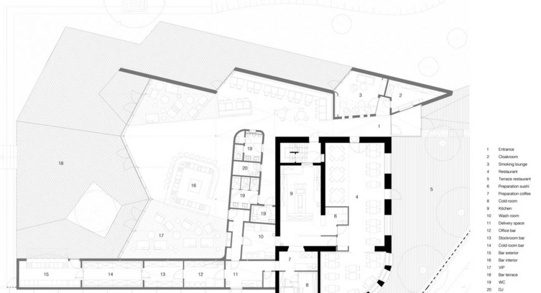 Restaurante BOOS Beach Club Planta en Bridel, Luxemburgo by Metaform Architects : Drawing © Metaform Architects