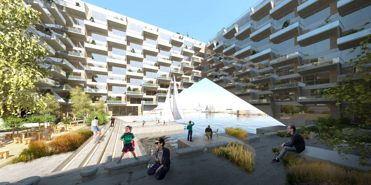 Sluishuis Patio en Amsterdam por BIG y BARCODE Architects : Render © BIG