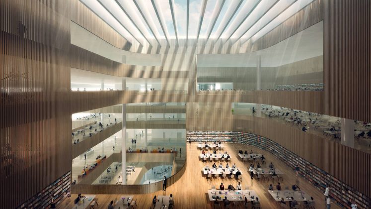 New Shanghai Library Interior in Shanghai, China by Schmidt Hammer Lassen Architects : Render © Doug&Wolf