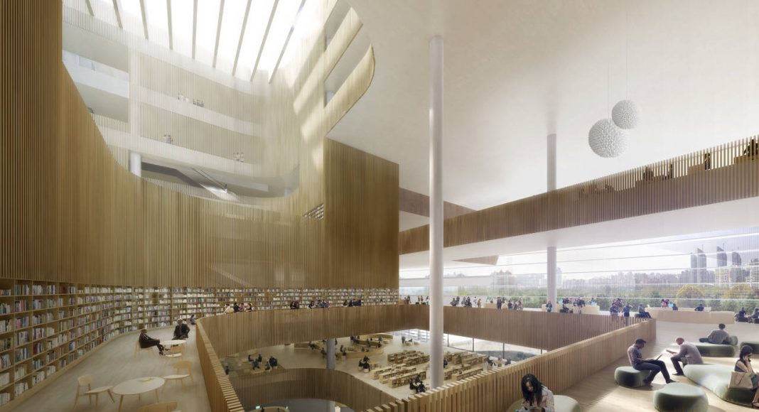 New Shanghai Library Interior in Shanghai, China by Schmidt Hammer Lassen Architects : Render © Doug&Wolf