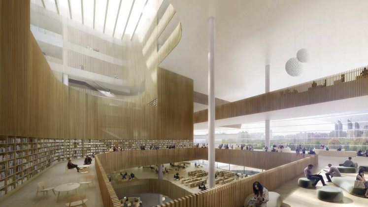 New Shanghai Library Interior in Shanghai, China by Schmidt Hammer Lassen Architects : Render © Doug&Wolf