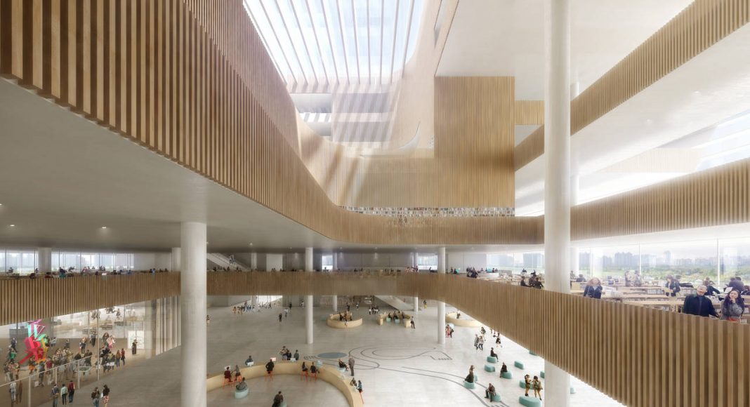 New Shanghai Library Interior in Shanghai, China by Schmidt Hammer Lassen Architects : Render © Doug&Wolf