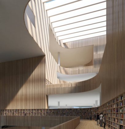 New Shanghai Library Interior in Shanghai, China by Schmidt Hammer Lassen Architects : Render ©Schmidt Hammer Lassen Architects
