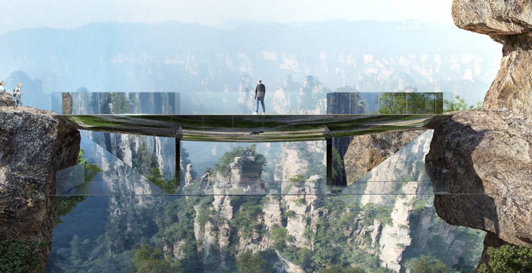 Set down on the rocks, this step-bridge has two levels to be enjoyed. The upper one connects the two sides, while the lower one is for experiencing a moment "in the air" : Photo credit © Martin Duplantier Architectes