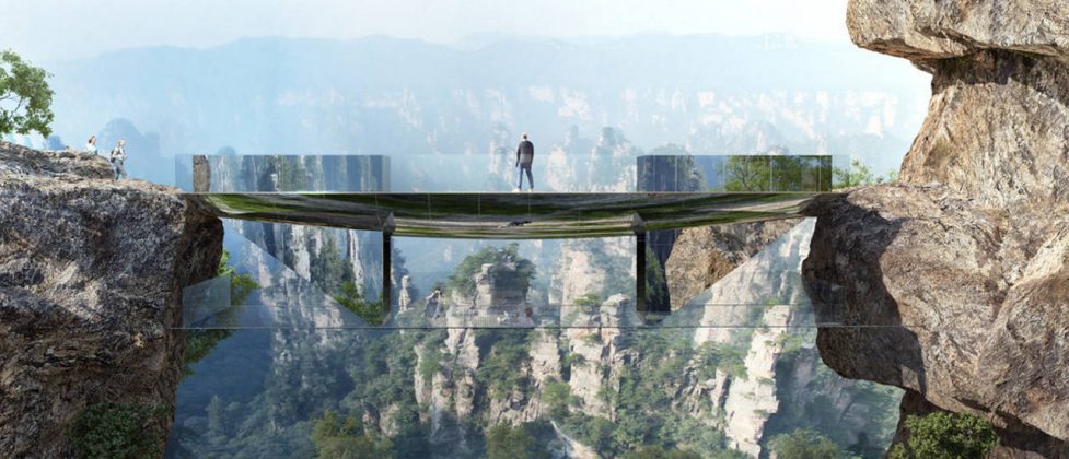 Set down on the rocks, this step-bridge has two levels to be enjoyed. The upper one connects the two sides, while the lower one is for experiencing a moment "in the air" : Photo credit © Martin Duplantier Architectes