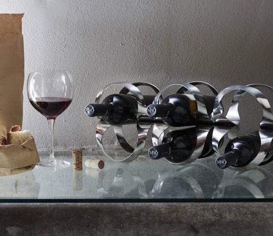 Ribbon Wine Rack, designed by Ben van Berkel / UNStudio for Alessi : Photo courtesy of © Alessi
