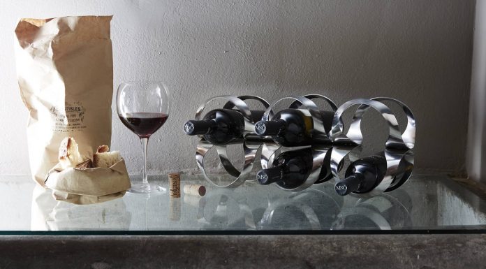 Ribbon Wine Rack, designed by Ben van Berkel / UNStudio for Alessi : Photo courtesy of © Alessi