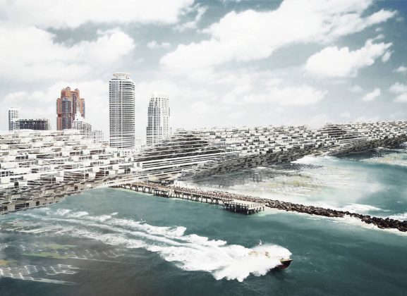 Laka Competition 2016 Honorable Mention Five “Drift City: Architecture’s Reaction to Sea Level Rise” por mcdowellespinosa: Seth McDowell, Rychiee Espinosa, and Brad Brogdon : Render courtesy of © Laka Architektura