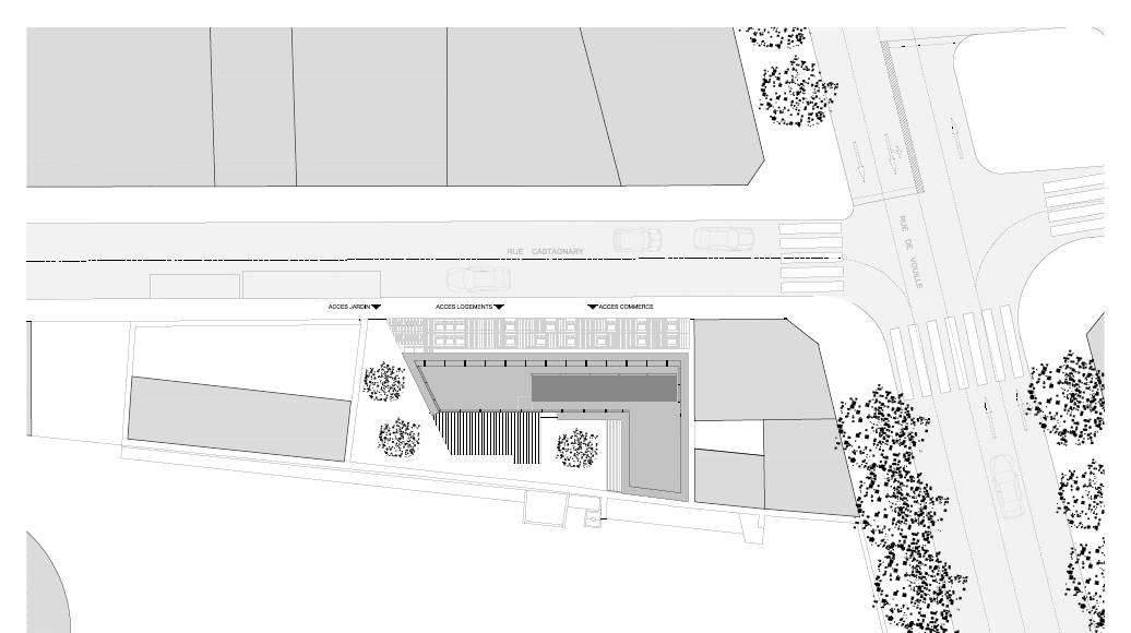 Planta de Conjunto del Desarrollo de 10 Viviendas en Castagnary diseñado por DFA : Drawing © Dietmar Feichtinger Architectes