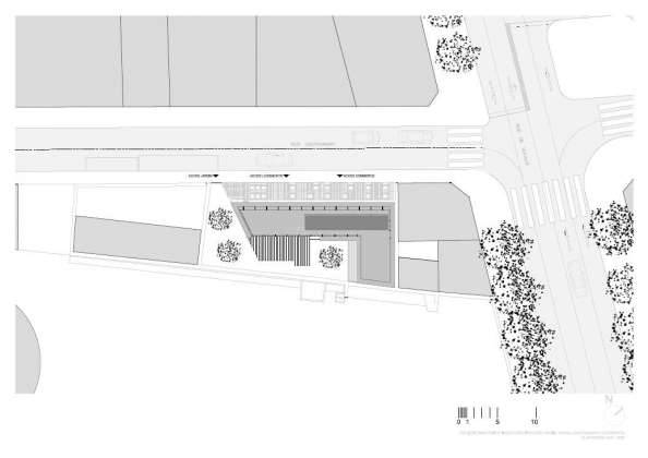 Planta de Conjunto del Desarrollo de 10 Viviendas en Castagnary diseñado por DFA : Drawing © Dietmar Feichtinger Architectes