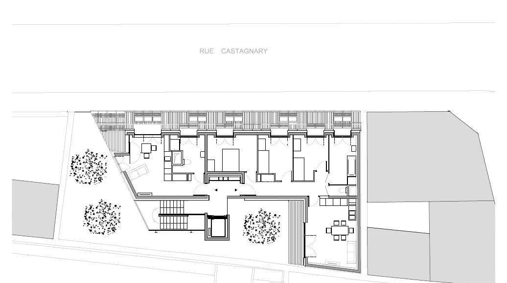 Planta del Quinto Nivel del Desarrollo de 10 Viviendas en Castagnary diseñado por DFA : Drawing © Dietmar Feichtinger Architectes