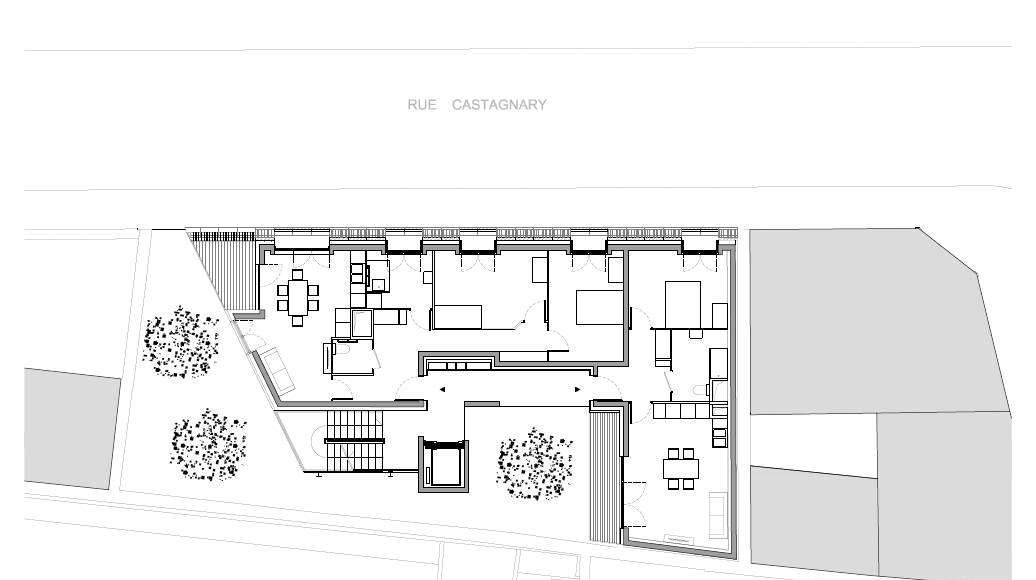 Planta del Cuarto Nivel del Desarrollo de 10 Viviendas en Castagnary diseñado por DFA : Drawing © Dietmar Feichtinger Architectes