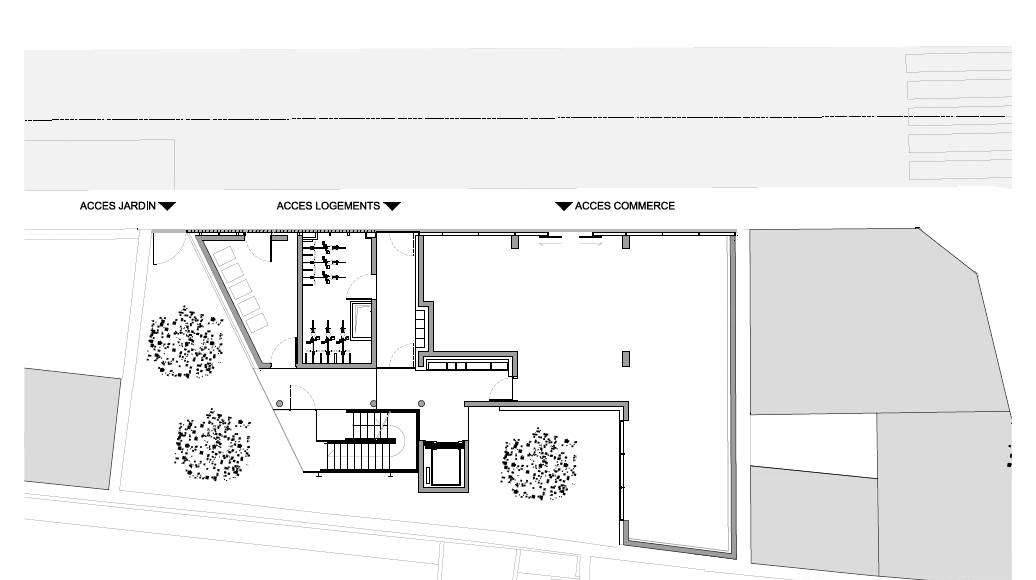 Planta Baja del Desarrollo de 10 Viviendas en Castagnary diseñado por DFA : Drawing © Dietmar Feichtinger Architectes