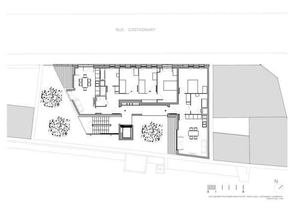 Planta del Segundo Nivel del Desarrollo de 10 Viviendas en Castagnary diseñado por DFA : Drawing © Dietmar Feichtinger Architectes