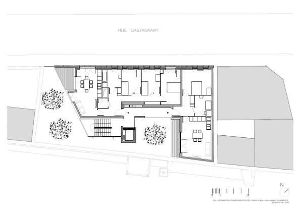 Planta del Tercer Nivel del Desarrollo de 10 Viviendas en Castagnary diseñado por DFA : Drawing © Dietmar Feichtinger Architectes