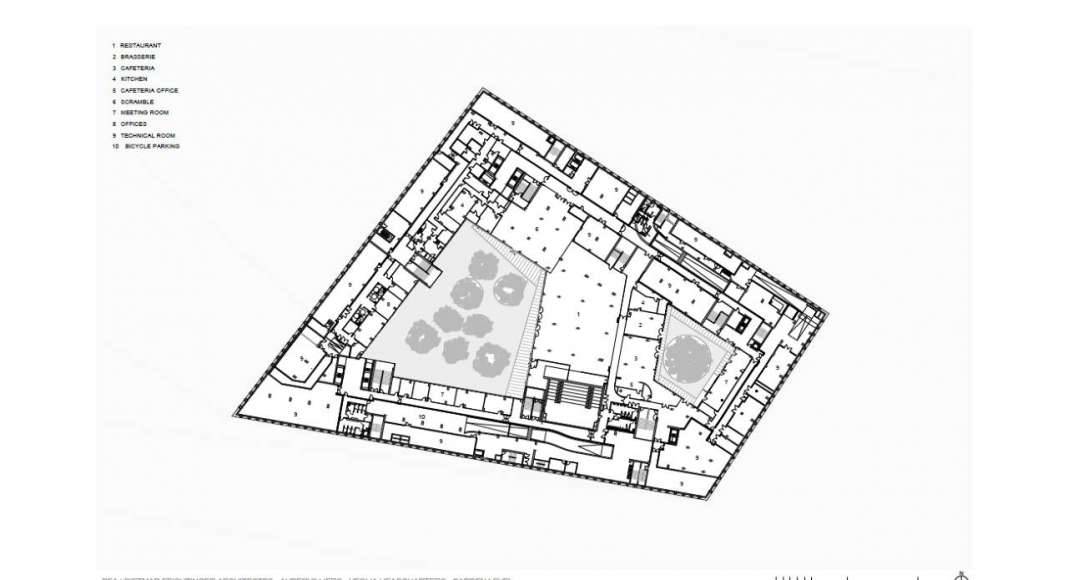 Veolia HQ Garden Floor designed by DFA | Dietmar Feichtinger Architectes : Drawing © DFA | Dietmar Feichtinger Architectes