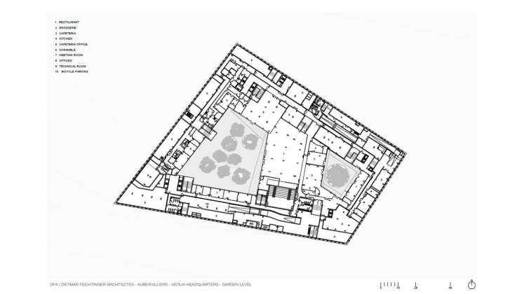 Veolia HQ Garden Floor designed by DFA | Dietmar Feichtinger Architectes : Drawing © DFA | Dietmar Feichtinger Architectes