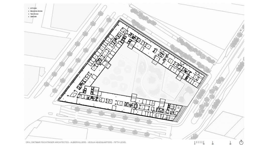 Veolia HQ Fifth Floor designed by DFA | Dietmar Feichtinger Architectes : Drawing © DFA | Dietmar Feichtinger Architectes