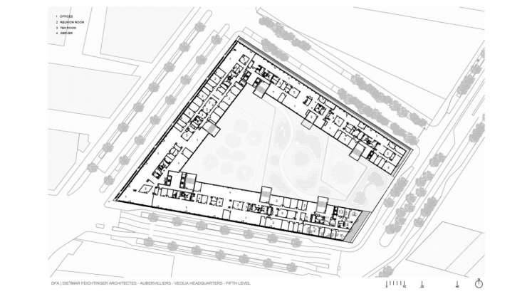 Veolia HQ Fifth Floor designed by DFA | Dietmar Feichtinger Architectes : Drawing © DFA | Dietmar Feichtinger Architectes