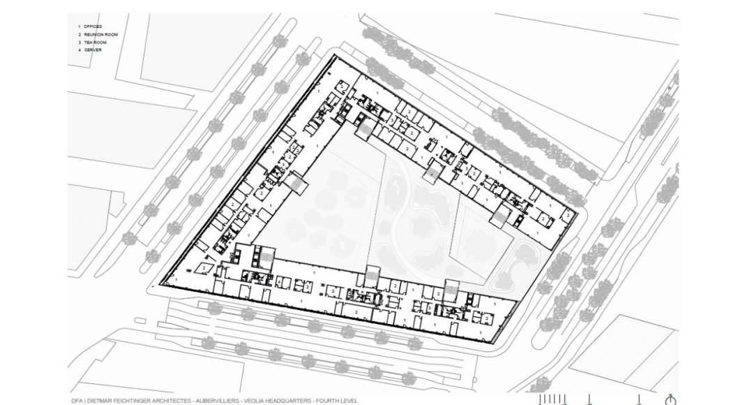 Veolia HQ Fourth Floor designed by DFA | Dietmar Feichtinger Architectes : Drawing © DFA | Dietmar Feichtinger Architectes