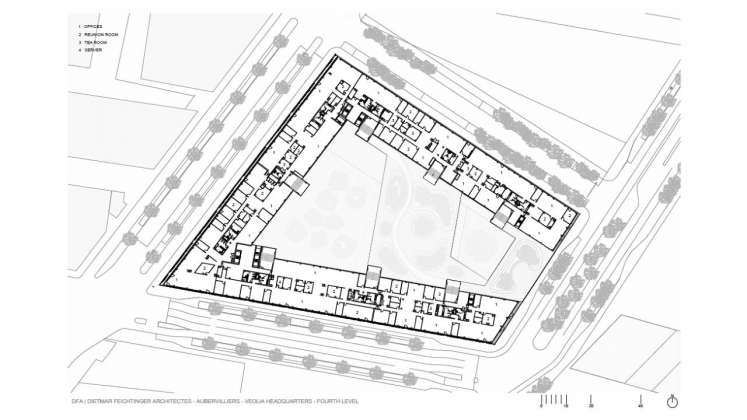 Veolia HQ Fourth Floor designed by DFA | Dietmar Feichtinger Architectes : Drawing © DFA | Dietmar Feichtinger Architectes