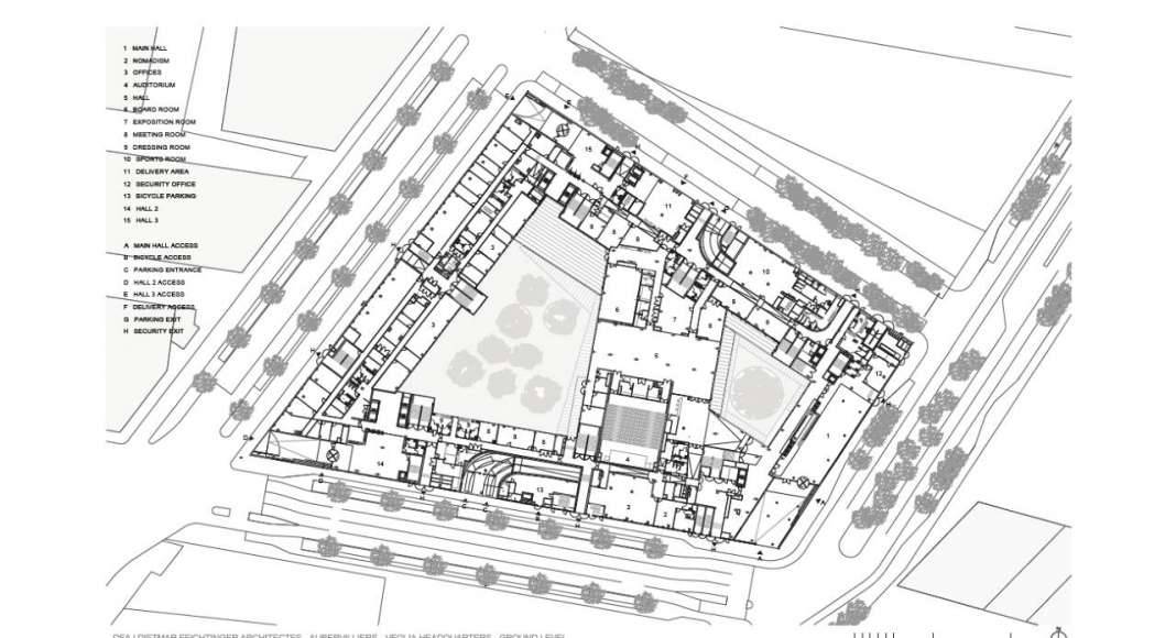 Veolia HQ Ground Floor designed by DFA | Dietmar Feichtinger Architectes : Drawing © DFA | Dietmar Feichtinger Architectes