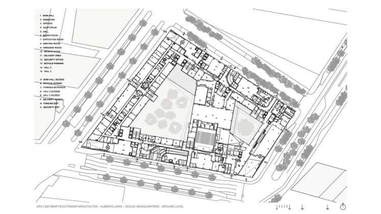 Veolia HQ Ground Floor designed by DFA | Dietmar Feichtinger Architectes : Drawing © DFA | Dietmar Feichtinger Architectes