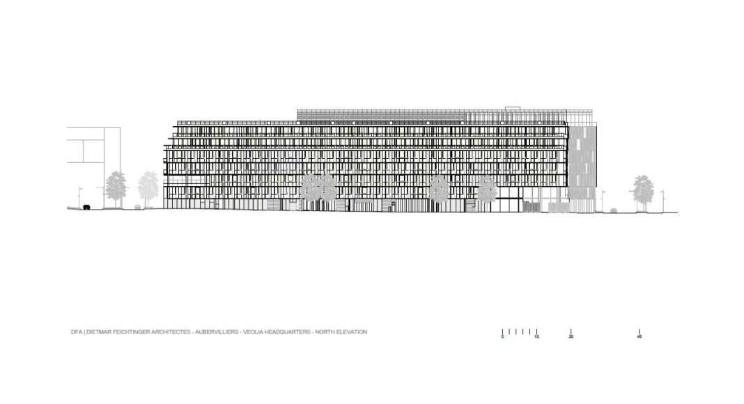 Veolia HQ North Facade designed by DFA | Dietmar Feichtinger Architectes : Drawing © DFA | Dietmar Feichtinger Architectes