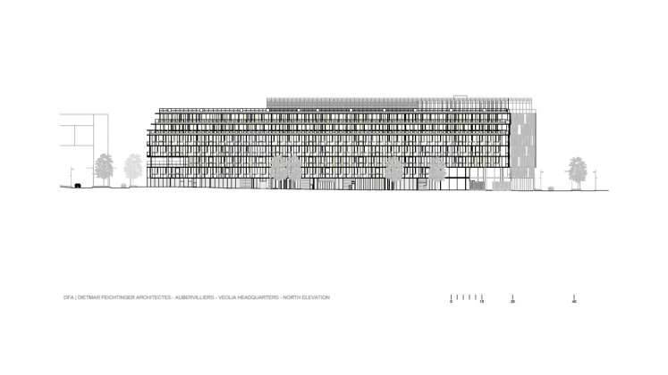 Veolia HQ North Facade designed by DFA | Dietmar Feichtinger Architectes : Drawing © DFA | Dietmar Feichtinger Architectes