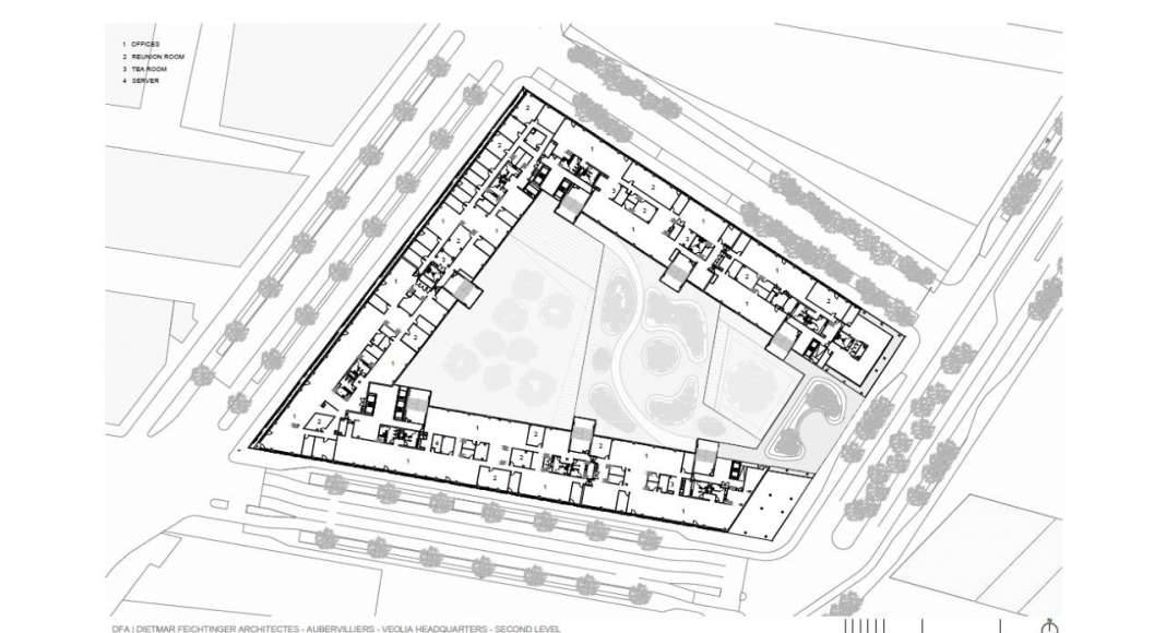 Veolia HQ Second Floor designed by DFA | Dietmar Feichtinger Architectes : Drawing © DFA | Dietmar Feichtinger Architectes