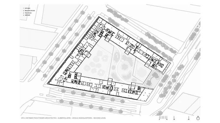 Veolia HQ Second Floor designed by DFA | Dietmar Feichtinger Architectes : Drawing © DFA | Dietmar Feichtinger Architectes