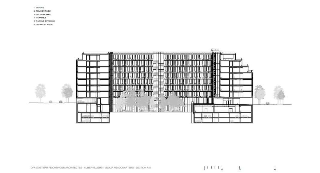 Veolia HQ Section A - A' designed by DFA | Dietmar Feichtinger Architectes : Drawing © DFA | Dietmar Feichtinger Architectes