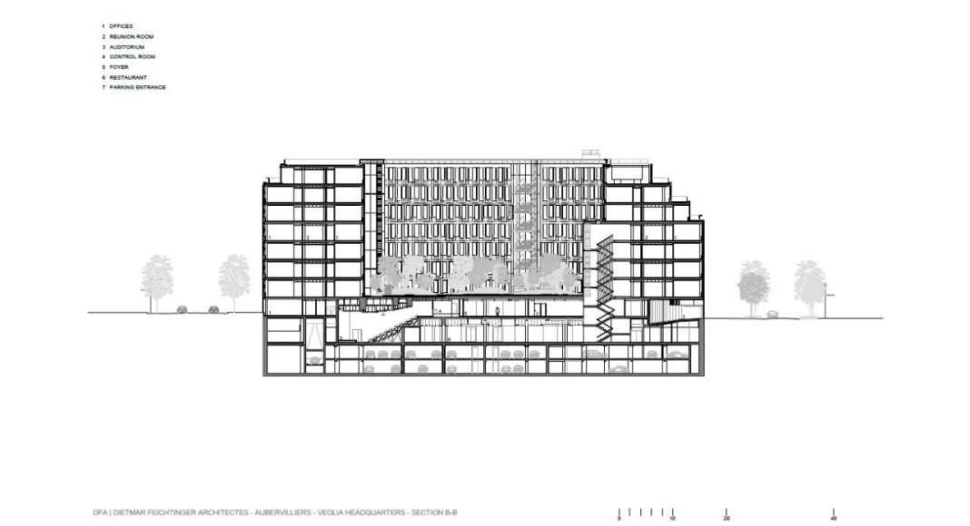 Veolia HQ Section B - B' designed by DFA | Dietmar Feichtinger Architectes : Drawing © DFA | Dietmar Feichtinger Architectes