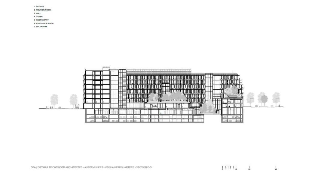 Veolia HQ Section D - D' designed by DFA | Dietmar Feichtinger Architectes : Drawing © DFA | Dietmar Feichtinger Architectes