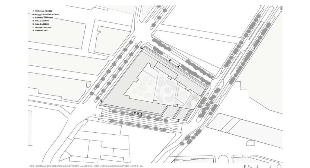 Veolia HQ Site Plan designed by DFA | Dietmar Feichtinger Architectes : Drawing © DFA | Dietmar Feichtinger Architectes