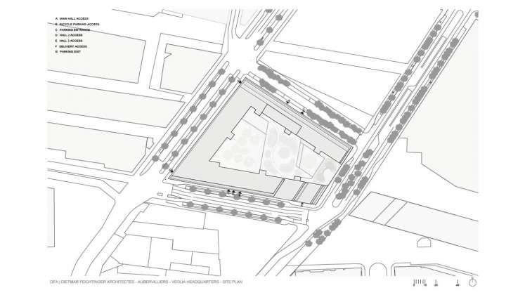 Veolia HQ Site Plan designed by DFA | Dietmar Feichtinger Architectes : Drawing © DFA | Dietmar Feichtinger Architectes