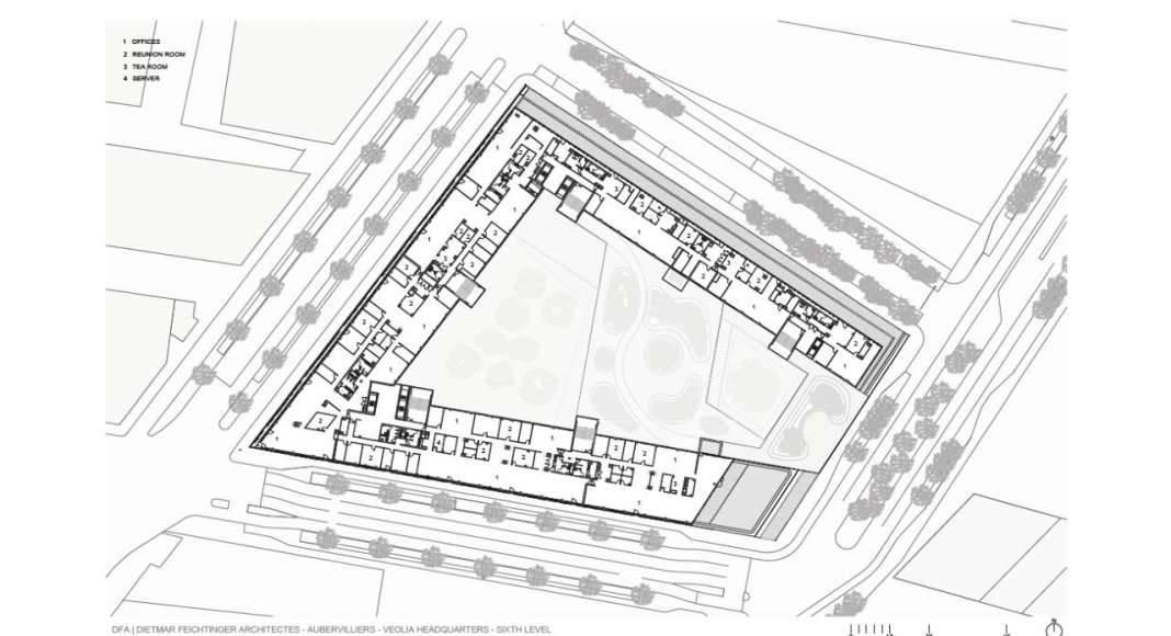 Veolia HQ Sixth Floor designed by DFA | Dietmar Feichtinger Architectes : Drawing © DFA | Dietmar Feichtinger Architectes